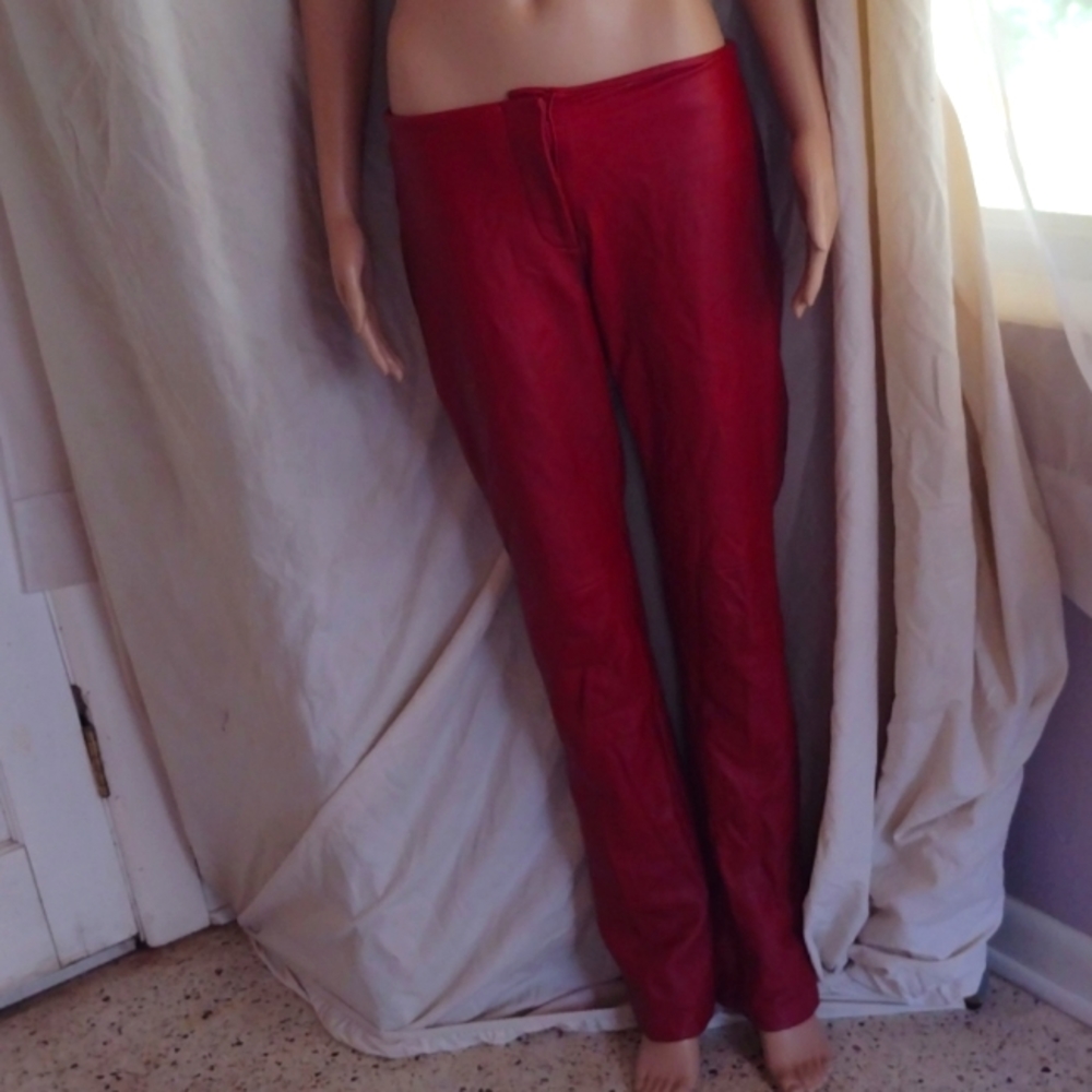 Oxblood red leather pants